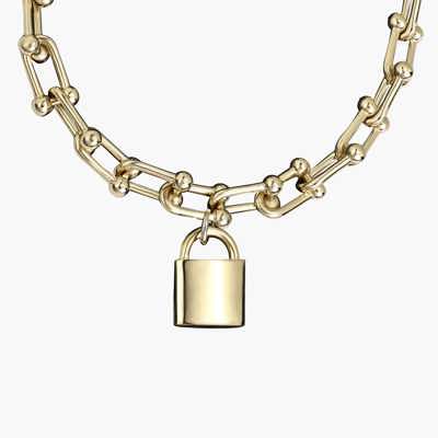 Bold Chain With Lock Charm Gold Necklace